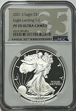 2021 S $1 T-2 Ngc Pf70 Ultra Cameo Proof Silver Eagle Landing 35th Anniv. Label