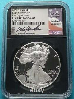 2021 S America Silver Eagle PF 70 U. C. Michael Gaudioso Signed FDOI T-2 RETRO