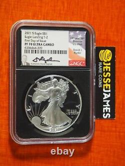 2021 S Proof Silver Eagle Ngc Pf70 David Ryder Signed First Day Of Issue Fdi T2