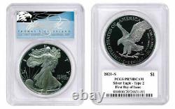 2021-S Proof Silver Eagle PR70 PCGS Type 2 First Day Of Issue T Cleveland Blue