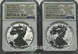 2021 S W $1 Ngc Pf70 Reverse Proof Silver Eagle 2 Coin Designer Set T-1 & -t2