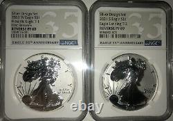 2021 S W REVERSE PROOF SILVER AMERICAN EAGLE two coin DESIGNER SET NGC PF69