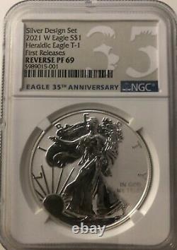 2021 S W REVERSE PROOF SILVER AMERICAN EAGLE two coin DESIGNER SET NGC PF69