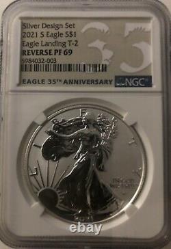 2021 S W REVERSE PROOF SILVER AMERICAN EAGLE two coin DESIGNER SET NGC PF69