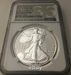 2021 S W REVERSE PROOF SILVER AMERICAN EAGLE two coin DESIGNER SET NGC PF69