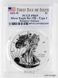 2021 Silver Amer Eagle Reverse Proof Designer Edition 2 Coin Set PCGS PR69 FDI