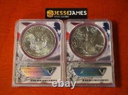 2021 Silver Eagle Anacs Ms70 First Strike 2 Coin Set Both Type 1 & Type 2