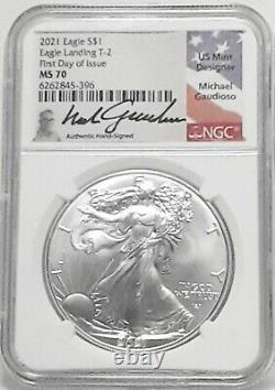 2021 Silver Eagle? Michael Gaudioso Signed Ngc Ms70? First Day Of Issue