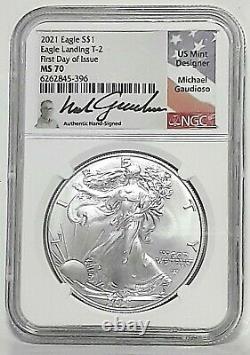 2021 Silver Eagle? Michael Gaudioso Signed Ngc Ms70? First Day Of Issue