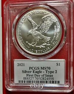 2021 Silver Eagle Pcgs Balan Ms70 Type -2- Fdoi Mercanti's Design Nice Ahee