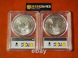 2021 Silver Eagle Pcgs Ms70 Flag First Day Issue 2 Coin Set Both Type 1 & Type 2