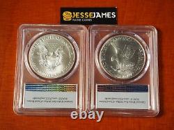 2021 Silver Eagle Pcgs Ms70 Flag First Strike 2 Coin Set Both Type 1 & Type 2