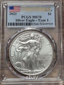 2021 Silver Eagle Set Of W, P, S MS70 PCGS FS & FDOI Coin Mix (6 Coins)