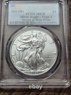 2021 Silver Eagle Set Of W, P, S MS70 PCGS FS & FDOI Coin Mix (6 Coins)
