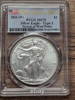 2021 Silver Eagle Set Of W, P, S MS70 PCGS FS & FDOI Coin Mix (6 Coins)
