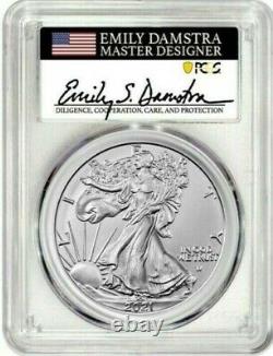 2021 Silver Eagle Type 2 PCGS MS70 First Strike Emily Damstra Signed In Hand