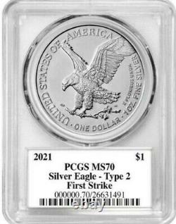 2021 Silver Eagle Type 2 PCGS MS70 First Strike Emily Damstra Signed In Hand