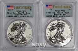 2021 WS $1 Silver Eagle Rev Proof 2-Coin Designer Edition Set PCGS PR70 FS