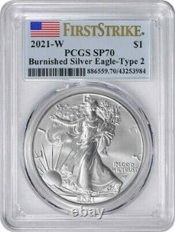2021-W $1 American Silver Eagle Type 2 Burnished SP70 First Strike PCGS