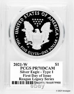 2021-W $1 American Silver Eagle Type I PCGS PR70 FDI Michael Reagan Signature