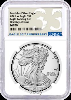 2021 W $1 Burnished Silver Eagle Type 2 NGC MS70 First Day of Issue