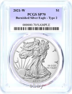 2021 W $1 Burnished Silver Eagle Type 2 PCGS SP70 Blue Label