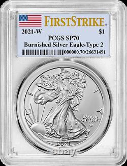 2021 W $1 Burnished Silver Eagle Type 2 PCGS SP70 First Strike Flag Label