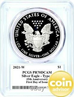 2021 W $1 Proof Silver Eagle 35th Anniversary Type 1 PCGS PR70 FDOI Mercanti