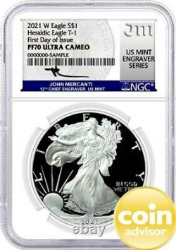 2021 W $1 Proof Silver Eagle NGC PF70 UCAM FDOI First Day of Issue Mercanti