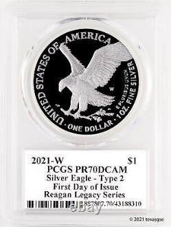 2021 W $1 Silver American Eagle Type 2 PCGS PR70DCAM FDI Reagan Legacy