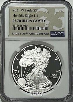 2021 W $1 T-1 Ngc Pf70 Ultra Cameo Proof Silver Heraldic Eagle Type 1 35th Anniv