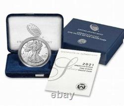 2021-W American Eagle One Ounce 99.9% Silver Proof TYPE 1 Coin OGP & COA 21EA