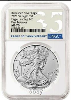 2021 W Burnished American Silver Eagle Type 2 NGC MS 70 FIRST RELEASES PRESALE