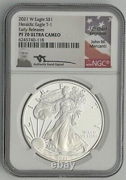 2021 W HERALDIC EAGLE T-1 EARLY RELEASES NGC PF70 Ultra Cameo Signed J Mercanti