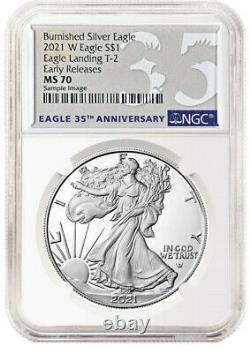 2021 W NGC MS 70 Burnished Silver Eagle Type 2 Reverse 35 Anniversary Label