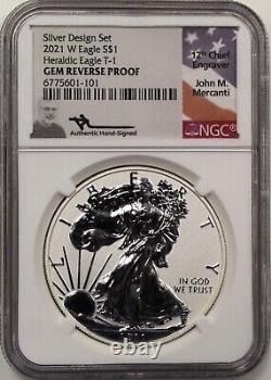 2021 W Rev Proof Silver Eagle T-1 Silver Design Set NGC GEM REV PROOF Mercanti