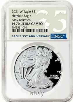 2021 W Silver American Eagle Heraldic Type 1 Ngc Pf70 Er 35th Anniv. Presale