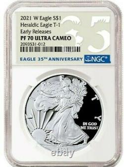 2021 W Silver American Eagle S$1 Heraldic Type 1 Ngc Pf70 Er Ucameo 35th Anniv