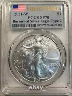 2021-W Silver Eagles PCGS SP-70 Burnished Silver Eagle-Type 2 First Strike