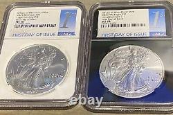 2021 (W) Type 1 & 2 American Silver Eagle NGC MS70 FDI First Day Issue LOT