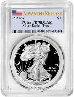 2021-W Type 1 American Silver Eagle Advanced Release PCGS PR70DCAM