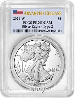 2021-W Type 2 American Silver Eagle Advanced Release PCGS PR70DCAM NR