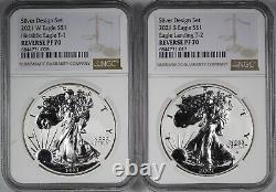2021 WithS NGC PF70 American Silver Eagle 2 Coin Designer Reverse Proof Set