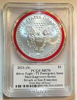 2021-s 1$ Emergency Issue Silver Eagle-pcgs Ms70-mercanti-type 1-fdoi-pristine