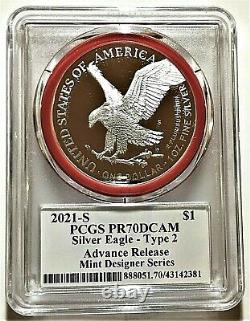 2021-s Advanced Release Proof Silver Eagle-pcgs Pr70-type 2-emily Damstra