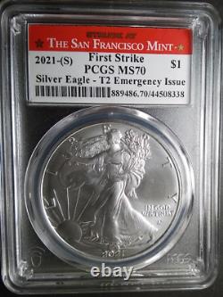 2021-(s) Emergency Issue Landing Eagle T-2 1oz Pcgs First Strike Ms-70 Top-pop