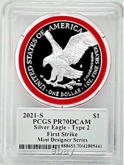 2021-s Silver Eagle? Damstra Signed? Mint Engravers? Pcgs Pr70