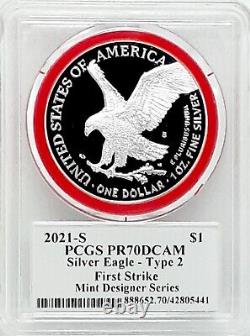 2021-s Silver Eagle? Damstra Signed? Mint Engravers? Pcgs Pr70