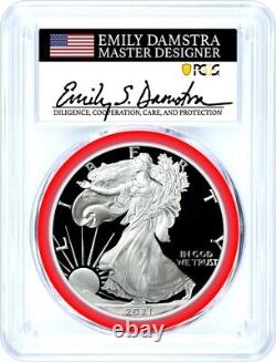 2021-s Silver Eagle? Damstra Signed? Mint Engravers? Pcgs Pr70