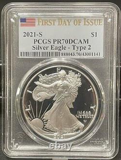 2021-s Silver Eagle T-2 Pcgs Pr70 Dcam Fdoi Beautiful Coin